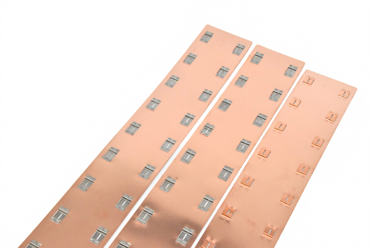 Wellgo Copper-Best-Selling High-Conductivity Custom 0.3mm Square Spacer 27.5MM Spacing Copper strips for 26650 Battery Cells
