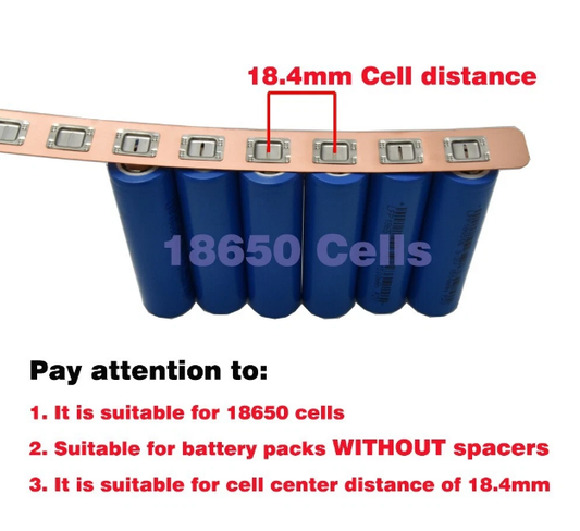 18650 Copper Nickel Busbar 1P-8P for Lithium-Ion Battery Connections - Strip Length 800mm