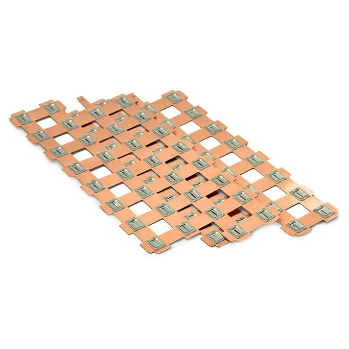 Nickel-plated copper busbar sheet with precision slots for high-current battery connections — part of Wellgo Battery’s custom busbar fabrication solutions.