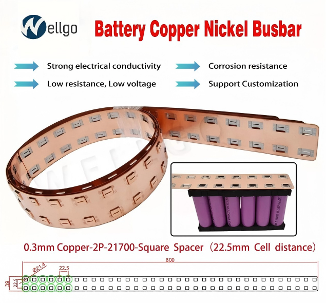 Wellgo Copper-Best-Selling High-Conductivity Custom 0.3mm Copper busbar for 21700 Battery Cells