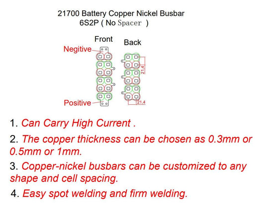21700 Customized Copper Nickel Busbar 6S2P for Lithium-Ion Battery Connections in Drone No Cell Holder