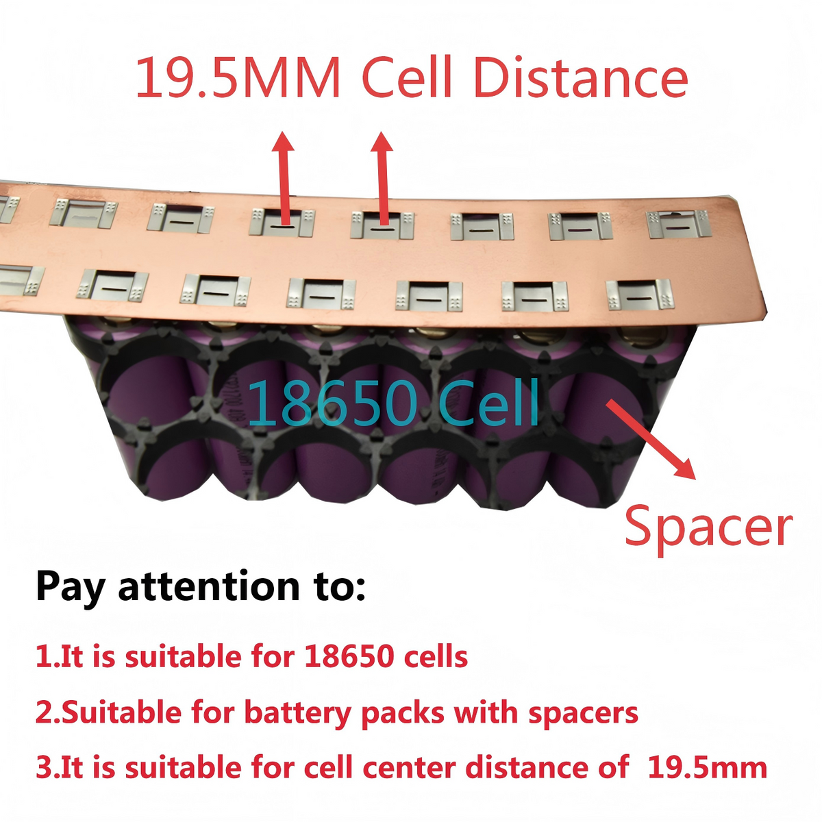 18650 Copper Nickel Busbar 1P-8P for Lithium-Ion Battery Connections - Strip Length 800mm