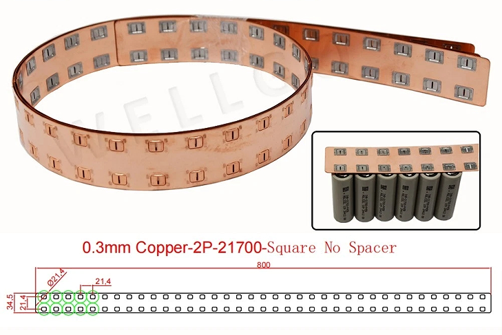 Wellgo Copper-Best-Selling High-Conductivity Custom 0.3mm Copper busbar for 21700 Battery Cells