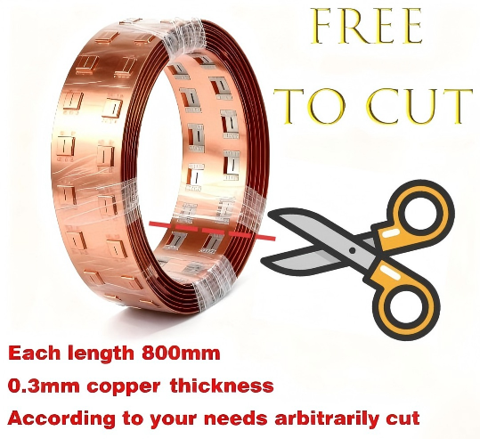 18650 Copper Nickel Busbar 1P-8P for Lithium-Ion Battery Connections - Strip Length 800mm