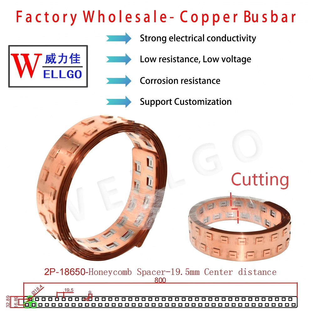 18650 Copper Nickel Busbar 1P-8P for Lithium-Ion Battery Connections - Strip Length 800mm