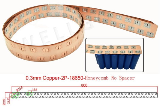 18650 Copper Nickel Busbar 1P-8P for Lithium-Ion Battery Connections - Strip Length 800mm