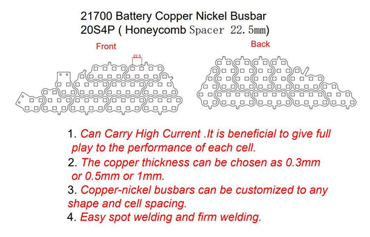 21700 customized Copper-Nickel Composite Busbar for 20S4P  electric bike battery connections