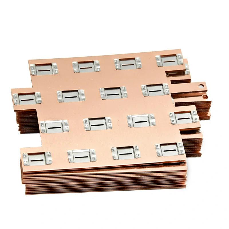 Copper-nickel composite busbar designed for spot welding on 18650 cells