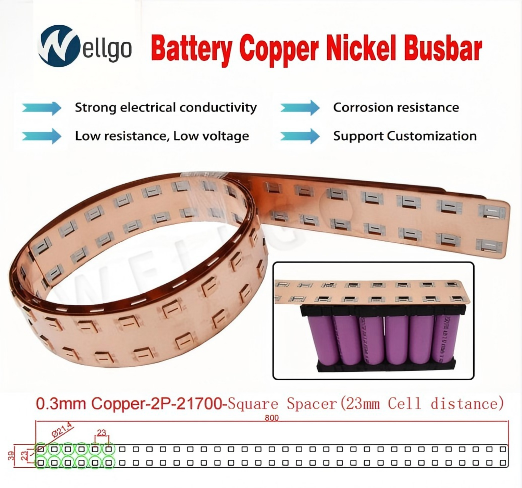 Wellgo Copper-Best-Selling High-Conductivity Custom 0.3mm Copper busbar for 21700 Battery Cells