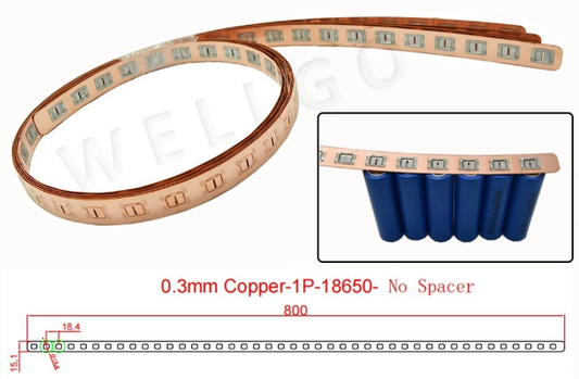 18650 Copper Nickel Busbar 1P-8P for Lithium-Ion Battery Connections - Strip Length 800mm