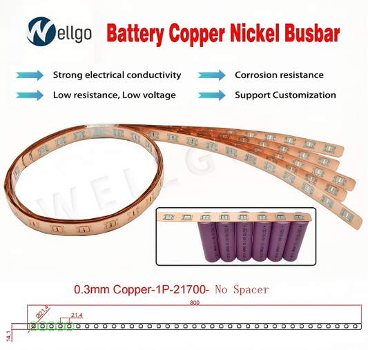 Wellgo Copper-Best-Selling High-Conductivity Custom 0.3mm Copper busbar for 21700 Battery Cells