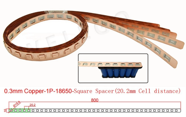 Barra colectora de cobre y níquel 18650 1P-8P para conexiones de baterías de iones de litio Longitud de la tira 800 mm
